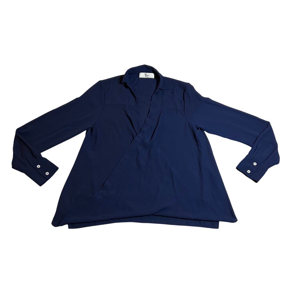 YYigal Women's V-Neck Surplice Blouson Top Size M Office Preppy Career Casual